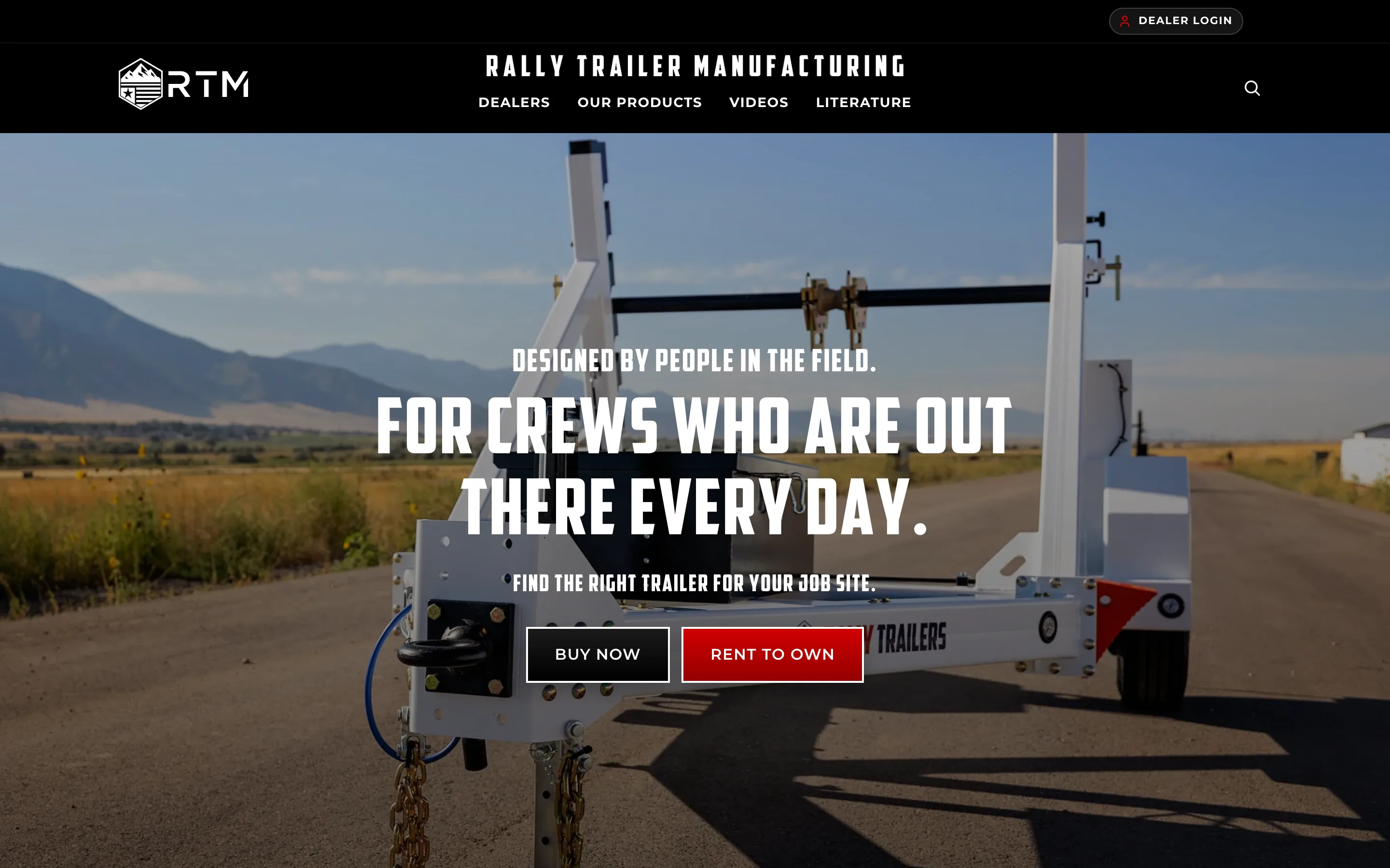 The top of the Rally Trailer Manufacturing home page on desktop.
